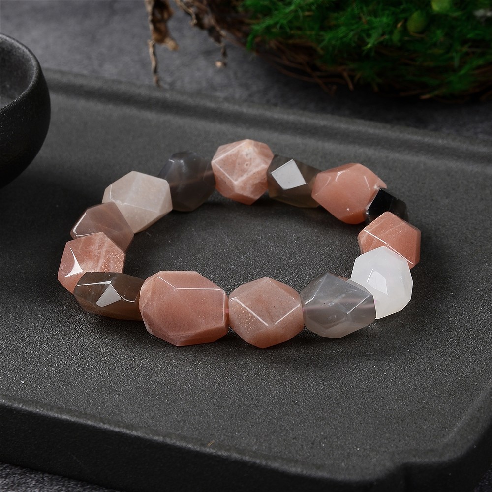 Bracelet, Moonstone (multicolored), 12 x 16mm nuggets, faceted | Marco Schreier