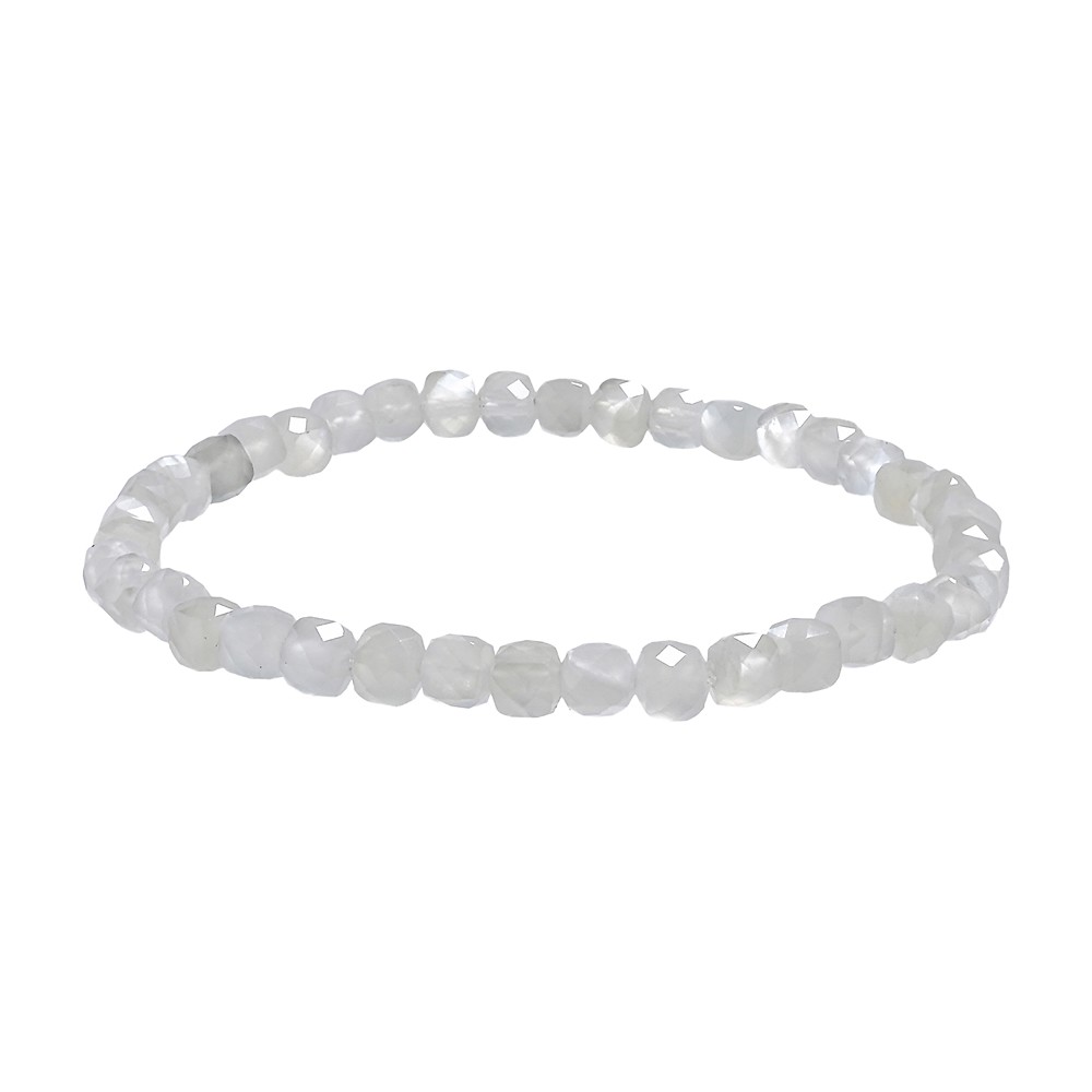 Bracelet, Pierre de lune (blanche), 04mm cube, facetté | Marco Schreier