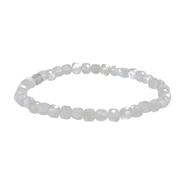Bracelet, Moonstone (white), 04mm cube, faceted | gems, healing stones & jewelry
