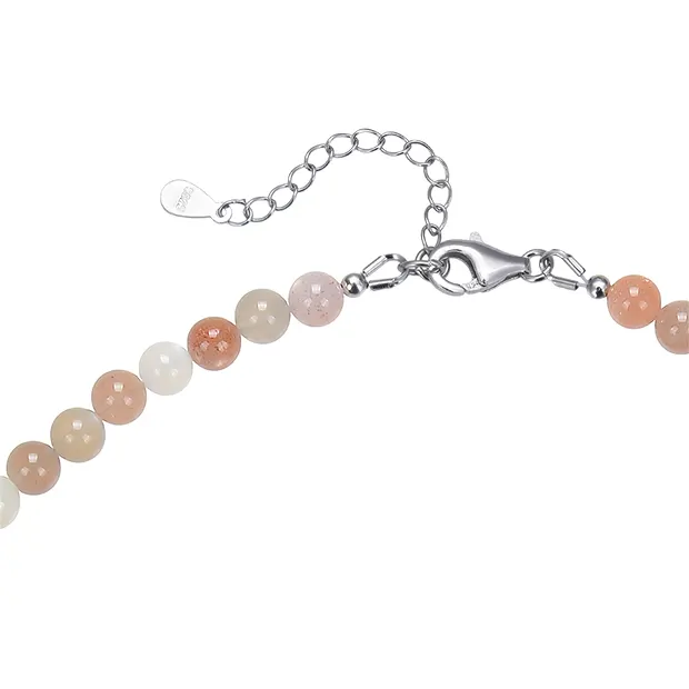 Bracelet Moonstone, 6mm beads, extension chain, rhodiniert | Marco Schreier