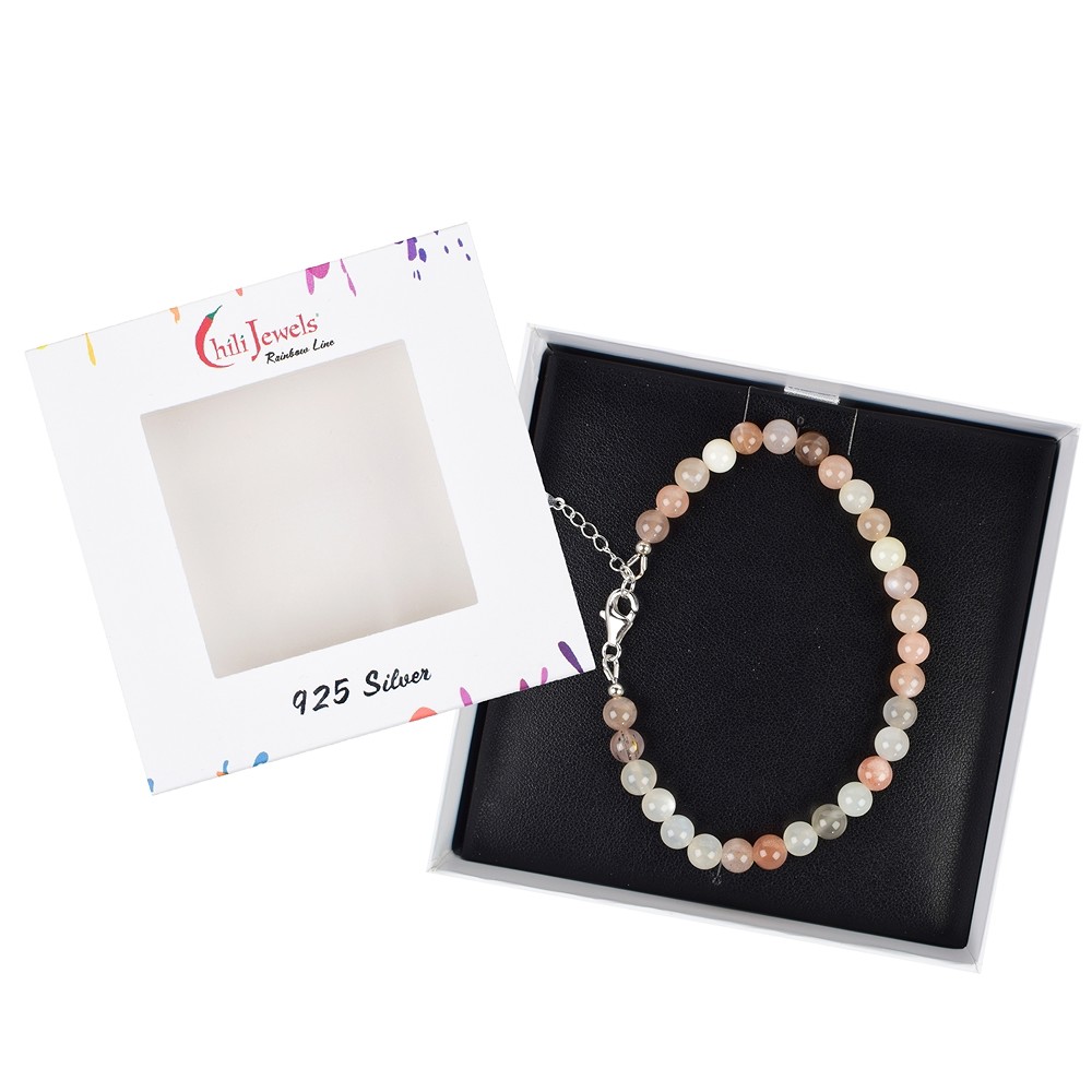 Armband Mondstein, 6mm-Kugeln, Verlängerungskettchen, rhodiniert | Marco Schreier