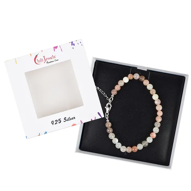 Armband Mondstein, Kugeln (6mm), rhodiniert | Edelsteine, Heilsteine & Schmuck