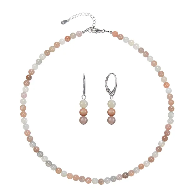 Bracelet en pierre de lune, perles en rondes de 6mm, Chaîne d'extension, rhodié | Marco Schreier