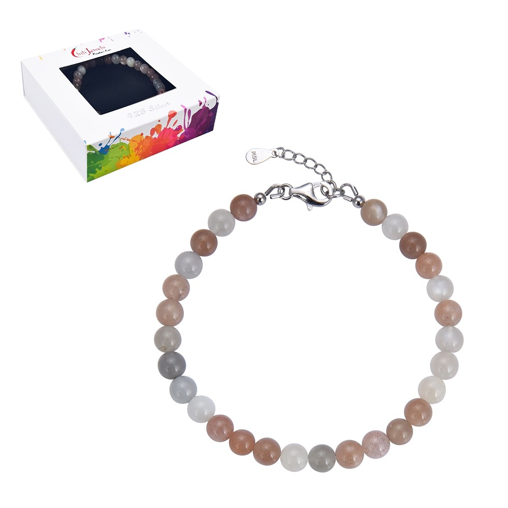 Armband Mondstein, 6mm-Kugeln, Verlängerungskettchen, rhodiniert | Marco Schreier