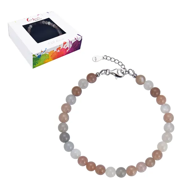 Bracelet en pierre de lune, perles en rondes de 6mm, Chaîne d'extension, rhodié | Marco Schreier