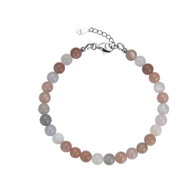 Armband Mondstein, Kugeln (6mm), rhodiniert | Edelsteine, Heilsteine & Schmuck