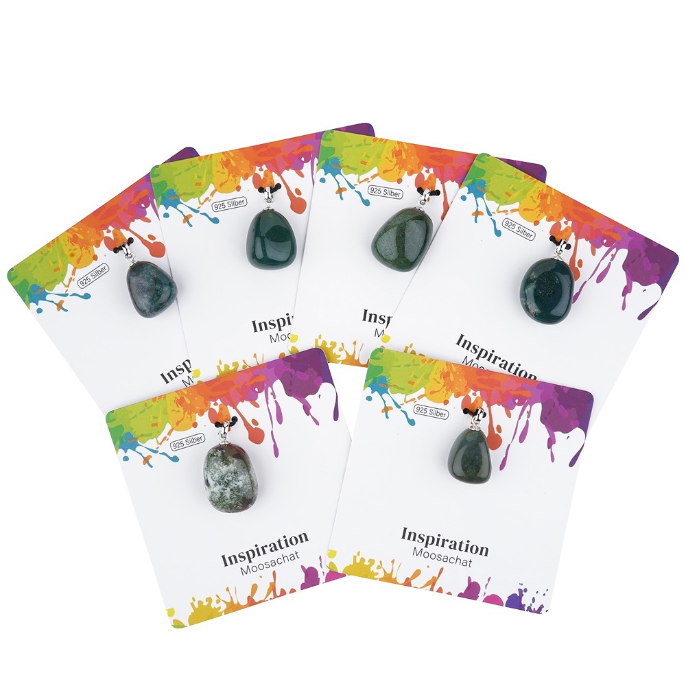 Anhänger Moosachat, Trommelstein klein, rhodiniert | Marco Schreier