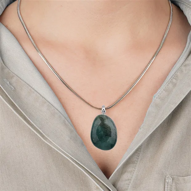 Moss Agate pendant, small Tumbled Stone, rhodiniert | Marco Schreier