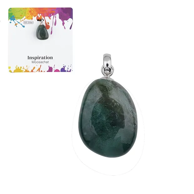 Moss Agate pendant, small Tumbled Stone, rhodiniert | Marco Schreier