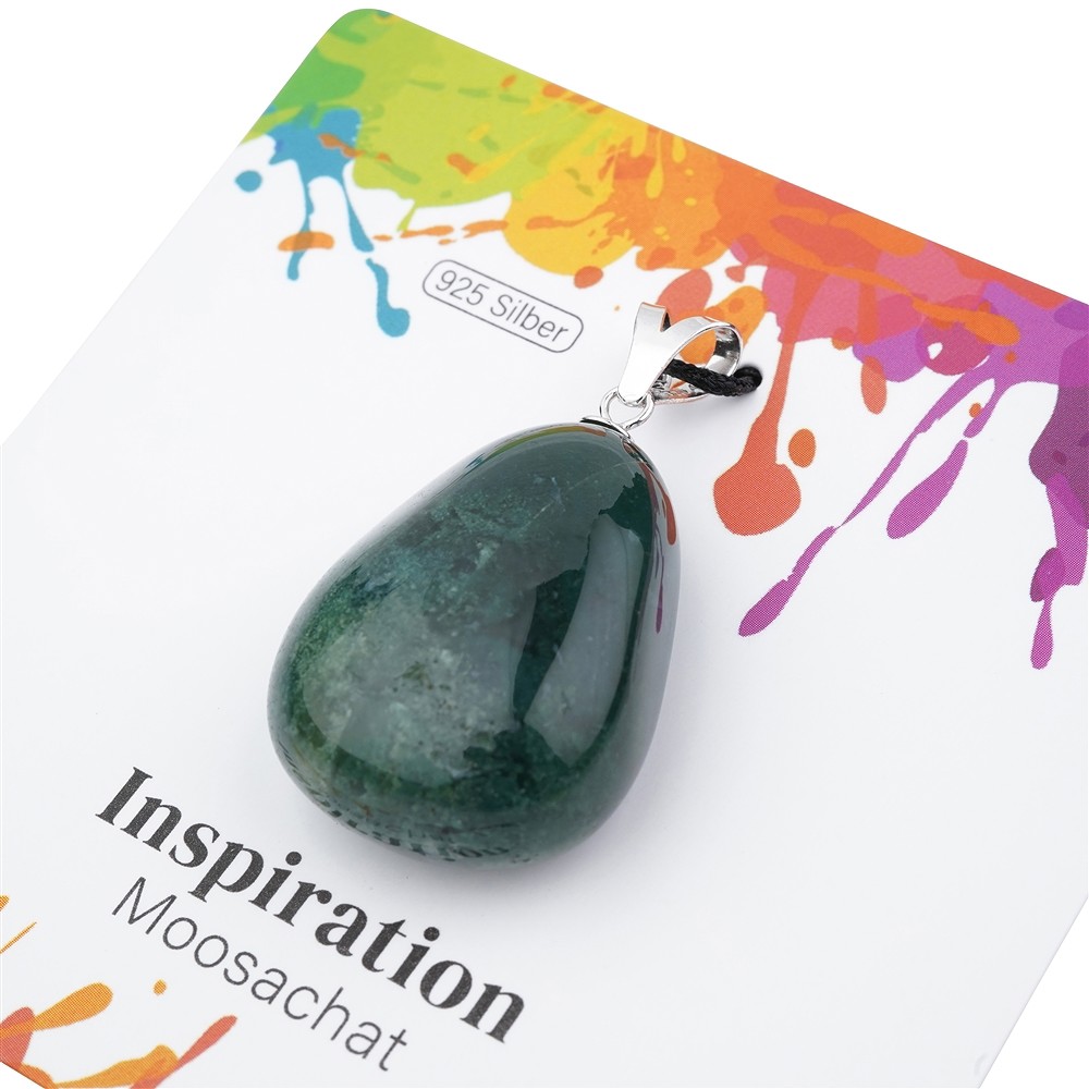 Pendentif Agate mousse, Pierre roulée grande taille, rhodié | Marco Schreier