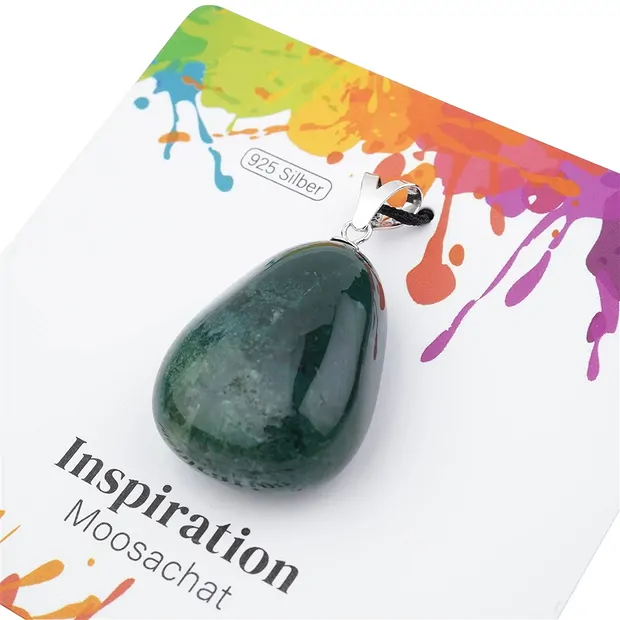 Pendentif Agate mousse, Pierre roulée grande taille, rhodié | Marco Schreier