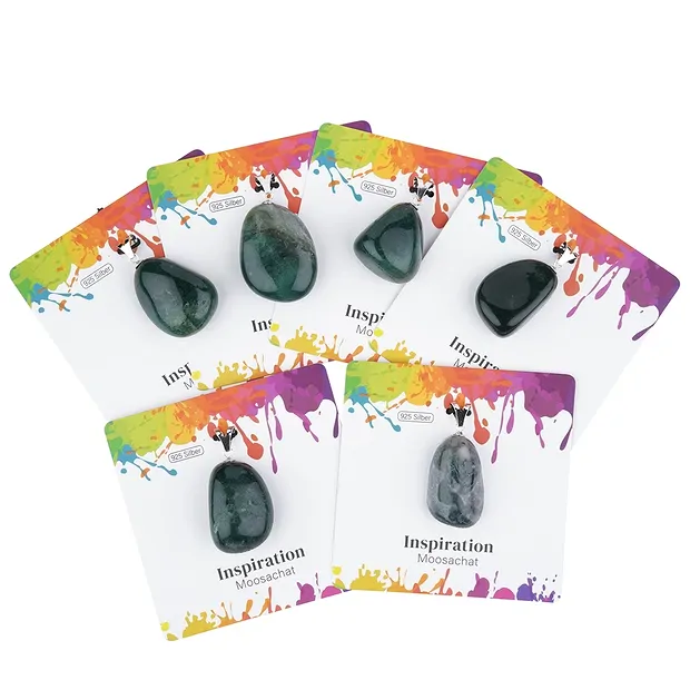 Anhänger Moosachat, Trommelstein groß, rhodiniert | Marco Schreier