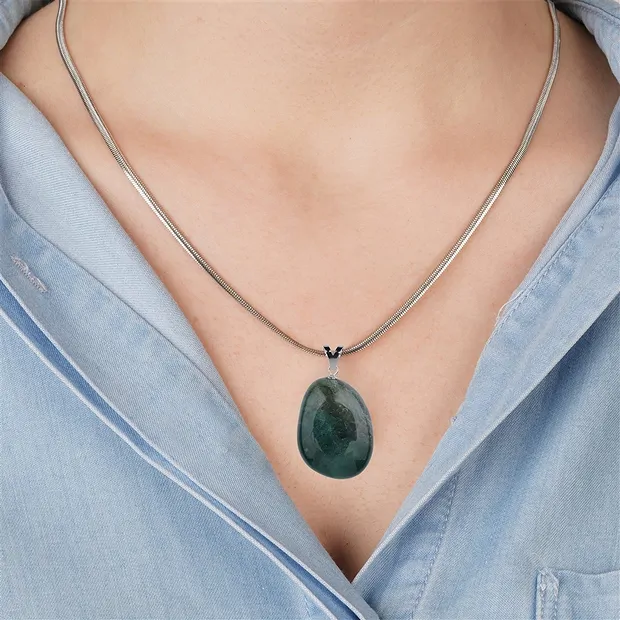Moss Agate pendant, large Tumbled Stone, rhodiniert | Marco Schreier