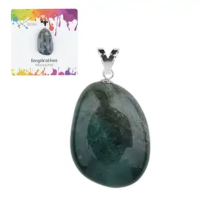 Moss Agate pendant, large Tumbled Stone, rhodiniert | Marco Schreier