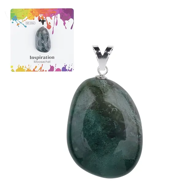 Moss Agate pendant, large Tumbled Stone, rhodiniert | Marco Schreier