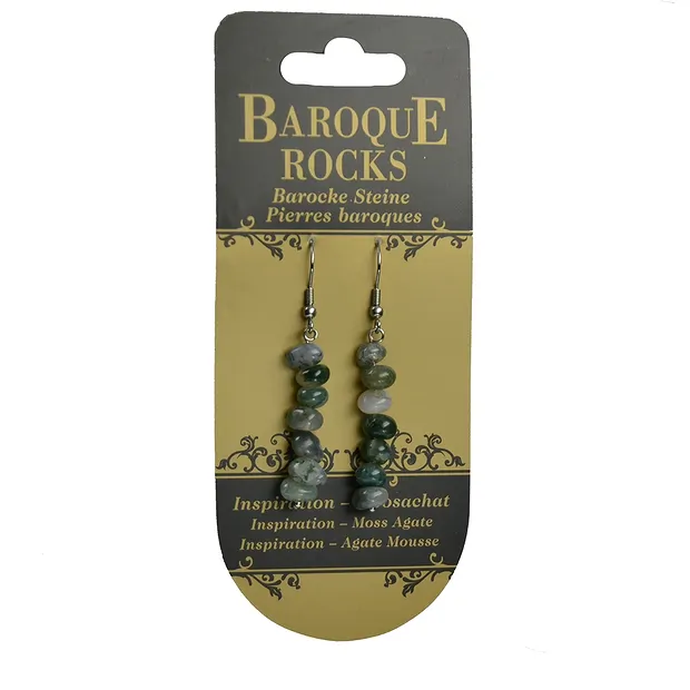 Earrings Baroque Classic, Moss Agate | wholesaler gems, healing stones & jewelry