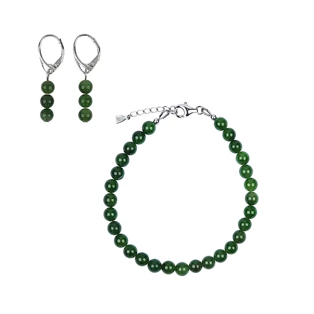 Kette Nephrit, Kugeln (6mm), rhodiniert | GH Edelsteine, Heilsteine & Schmuck