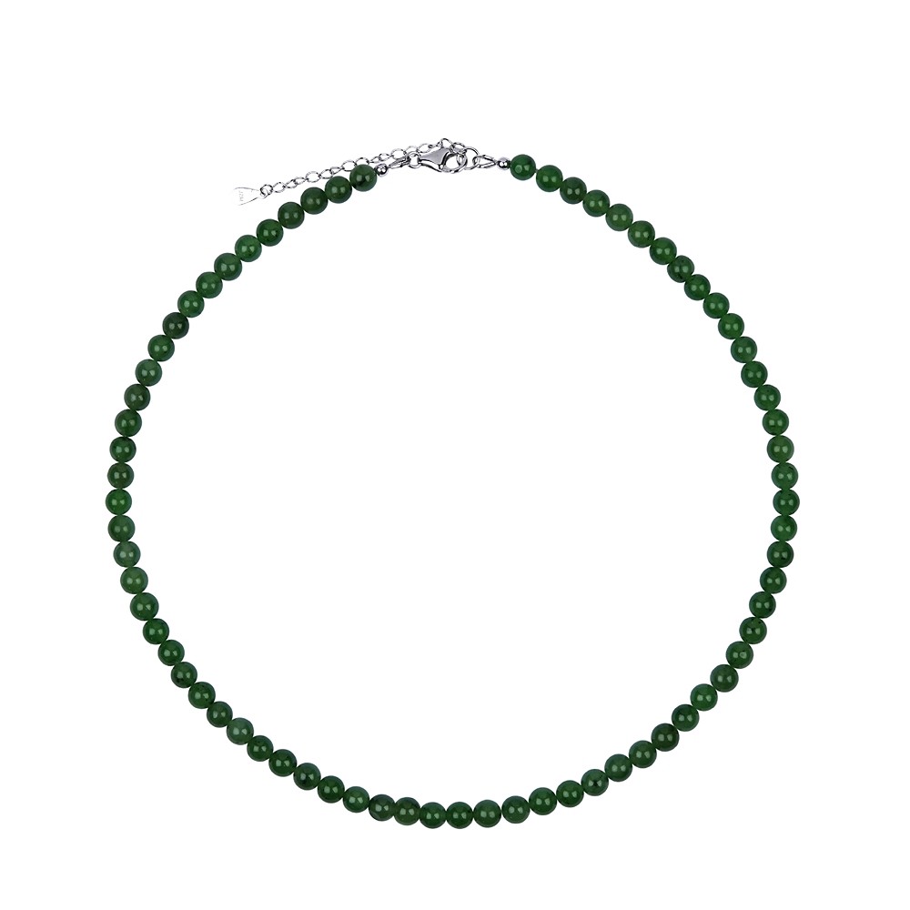Nephrite necklace, beads (6mm), rhodiniert, extension chain | Marco Schreier