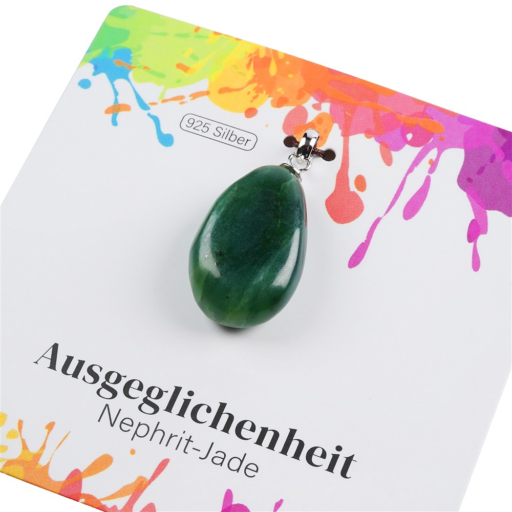 Anhänger Nephrit-Jade, Trommelstein klein, rhodiniert | Marco Schreier