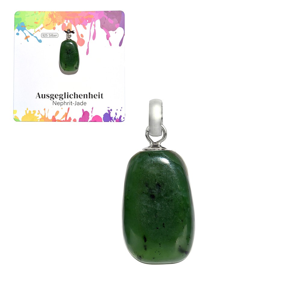 Anhänger Nephrit-Jade, Trommelstein klein, rhodiniert | Marco Schreier