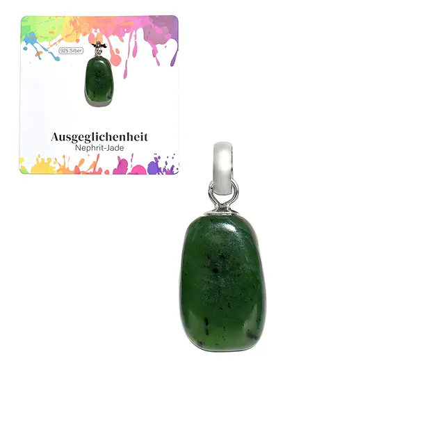 Anhänger Nephrit-Jade, Trommelstein klein, rhodiniert | Marco Schreier