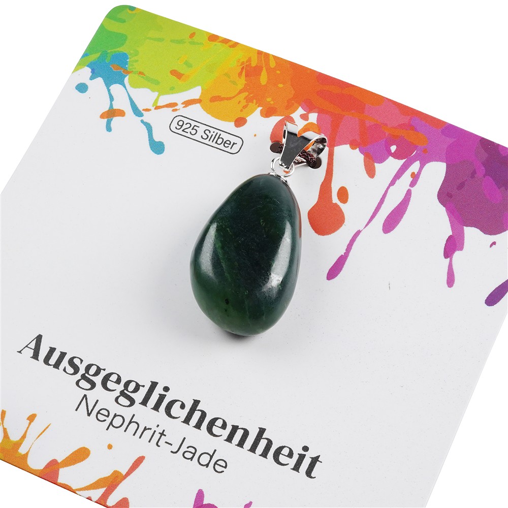 Anhänger Nephrit-Jade, Trommelstein groß, rhodiniert | Marco Schreier