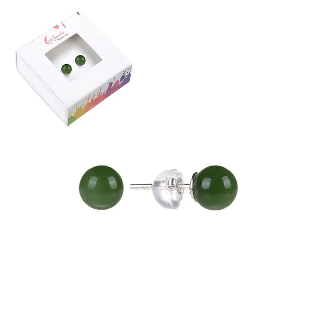 Ohrstecker Nephrit, Kugel, 6mm, rhodiniert | GH Edelsteine, Heilsteine & Schmuck