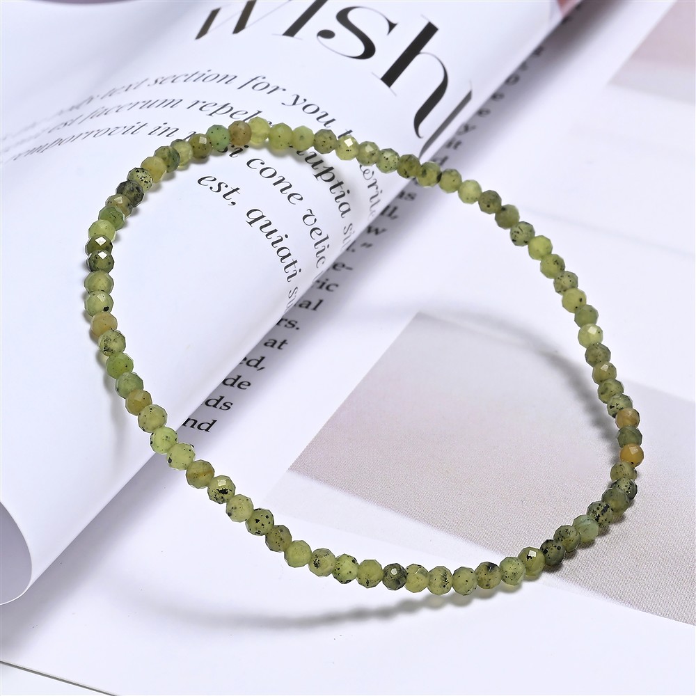 Bracelet, Nephrite, 03mm beads, faceted, 19cm | wholesaler gems & healing stones