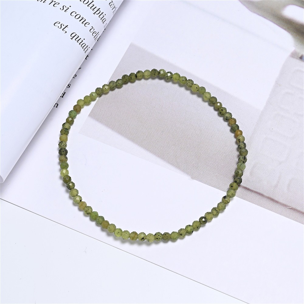 Bracelet, Nephrite, 03mm beads, faceted, 19cm | wholesaler gems & healing stones