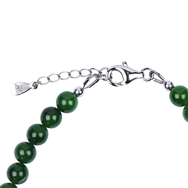 Armband Nephrit, 6mm-Kugeln, Verlängerungskettchen, rhodiniert | Marco Schreier