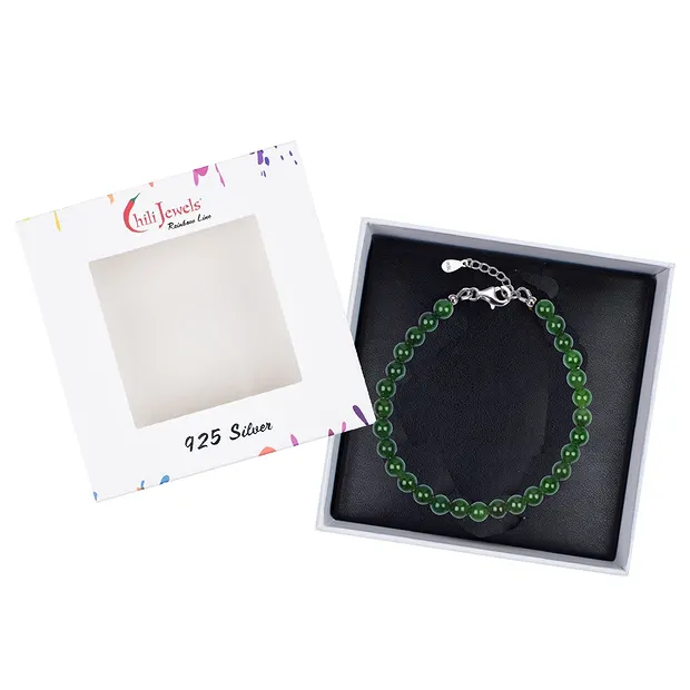 Bracelet Nephrite, beads (6mm), rhodiniert | wholesaler gems & healing stones