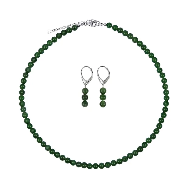 Armband Nephrit, 6mm-Kugeln, Verlängerungskettchen, rhodiniert | Marco Schreier