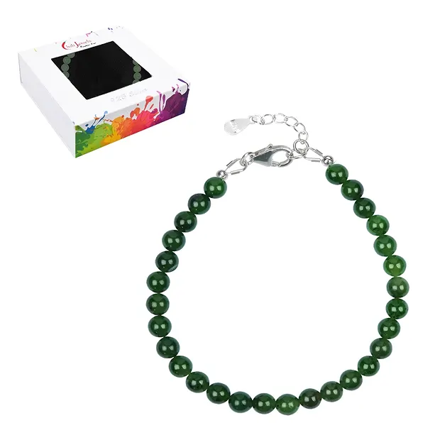 Armband Nephrit, 6mm-Kugeln, Verlängerungskettchen, rhodiniert | Marco Schreier