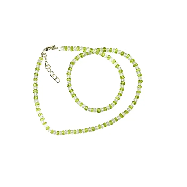 Button faceted necklace, Peridote with Rock Crystal, 4mm/45cm | Marco Schreier