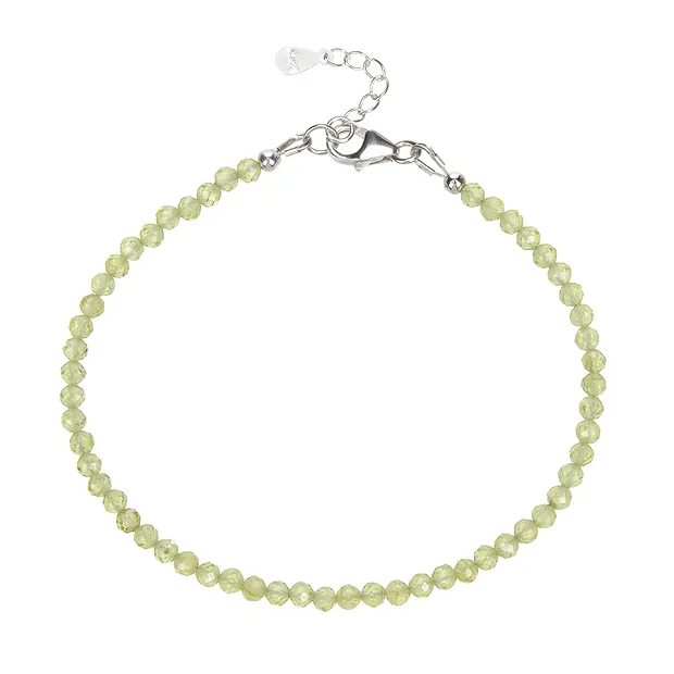 Kette Peridot, Kugeln (3mm), facettiert, rhodiniert, Verlängerungskettchen | Marco Schreier