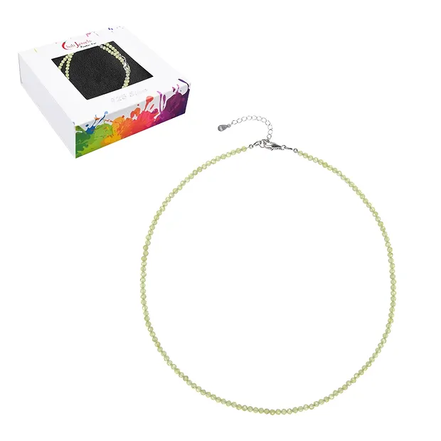 Kette Peridot, Kugeln (3mm), facettiert, rhodiniert, Verlängerungskettchen | Marco Schreier