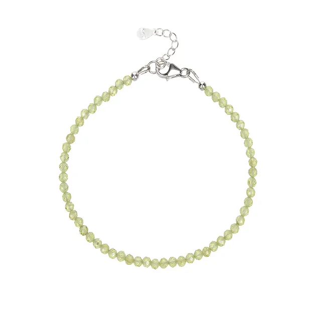 Pulsera Peridoto, cuentas (3mm) facetadas, rodinadas | Marco Schreier
