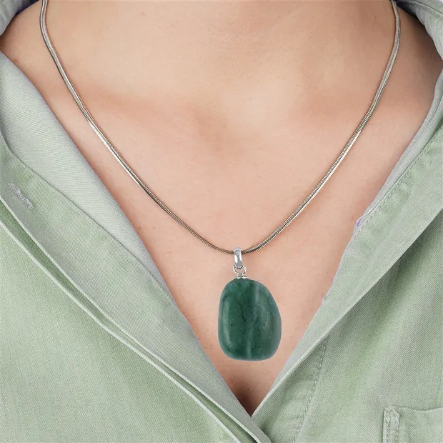 Prase pendant, small Tumbled Stone, rhodiniert | gems, healing stones & jewelry