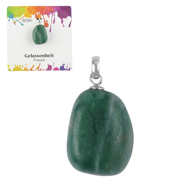 Prase pendant, small Tumbled Stone, rhodiniert | gems, healing stones & jewelry
