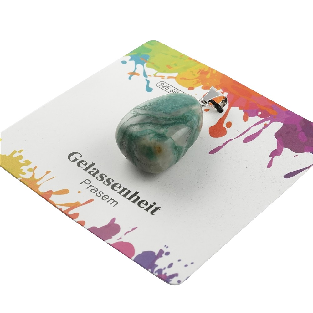 Prase pendant, large Tumbled Stone, rhodiniert | gems, healing stones & jewelry