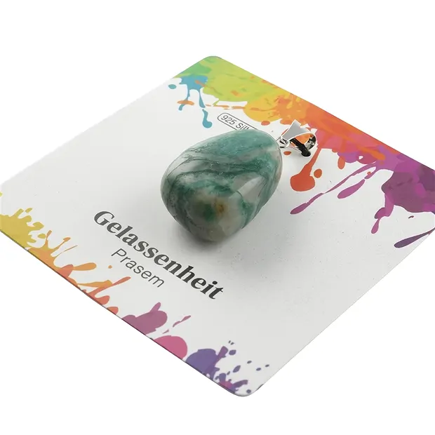 Prase pendant, large Tumbled Stone, rhodiniert | gems, healing stones & jewelry