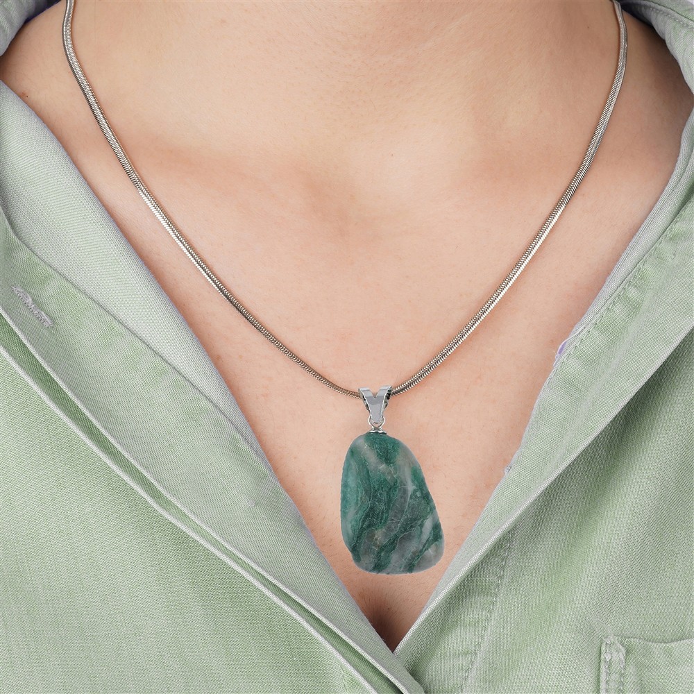 Prase pendant, large Tumbled Stone, rhodiniert | gems, healing stones & jewelry