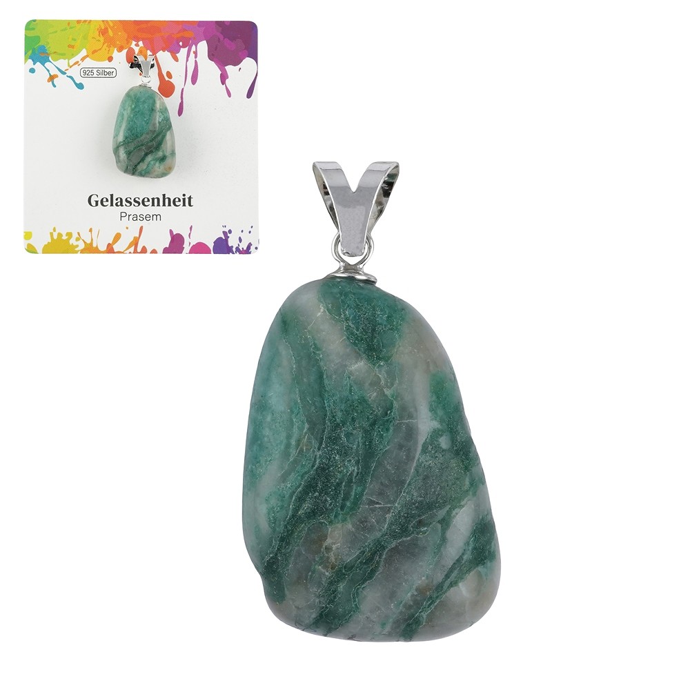 Prase pendant, large Tumbled Stone, rhodiniert | gems, healing stones & jewelry