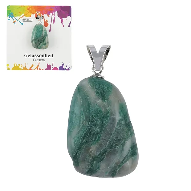 Prase pendant, large Tumbled Stone, rhodiniert | gems, healing stones & jewelry