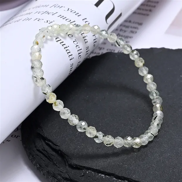Bracelet, prehnite, 03mm beads, faceted, 14cm (short) | Marco Schreier