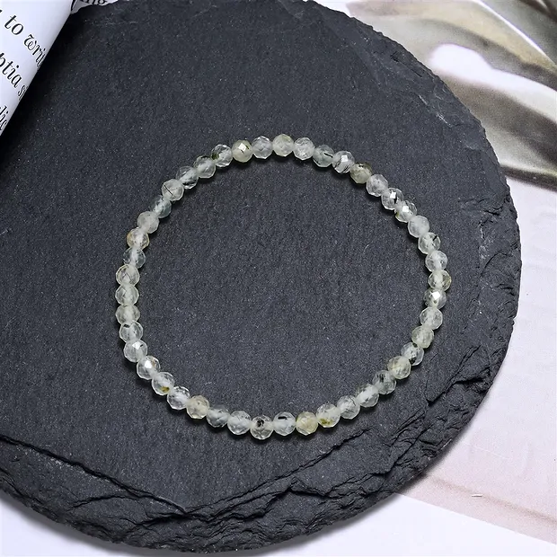 Bracelet, prehnite, 03mm boules, facettes, 14cm (court) | Marco Schreier