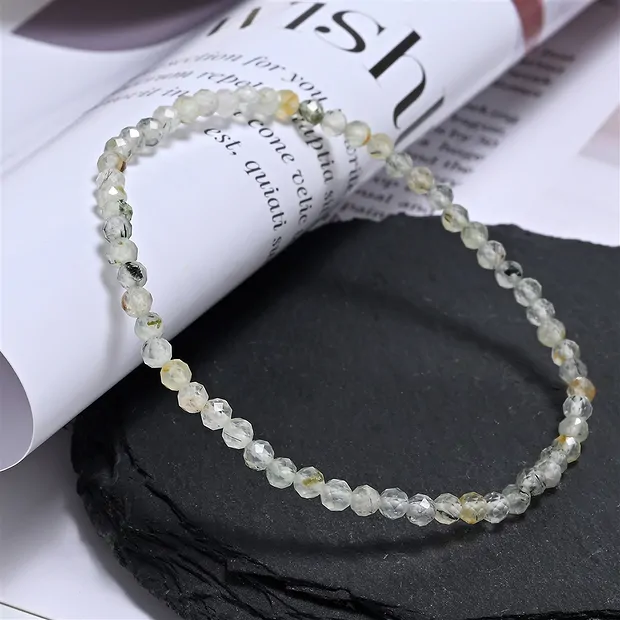 Bracelet, prehnite, 03mm beads, faceted, 19cm | wholesaler gems & healing stones
