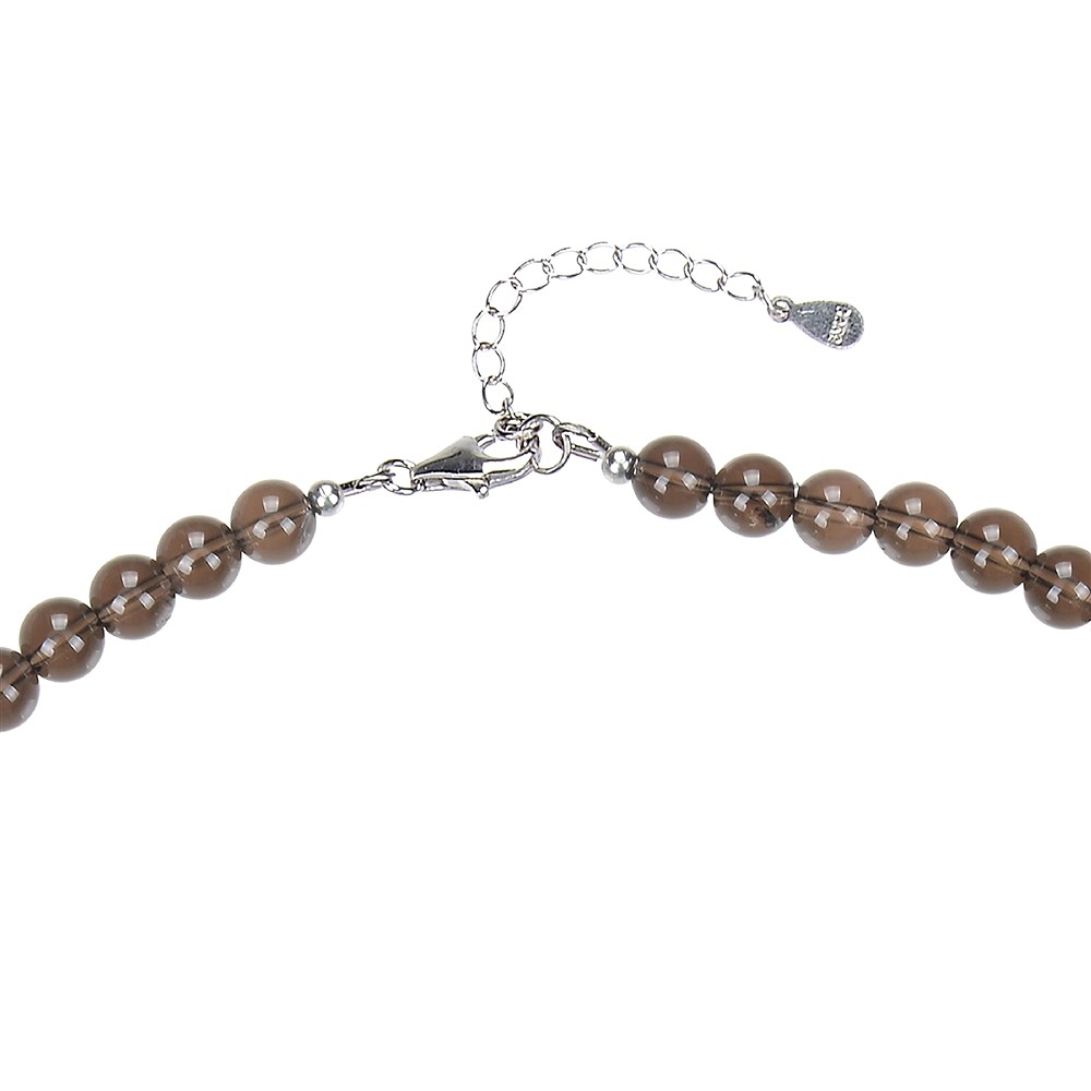 Smoky Quartz necklace, beads (6mm), rhodiniert, extension chain | Marco Schreier