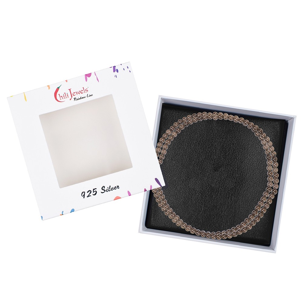 Smoky Quartz necklace, beads (6mm), rhodiniert, extension chain | Marco Schreier