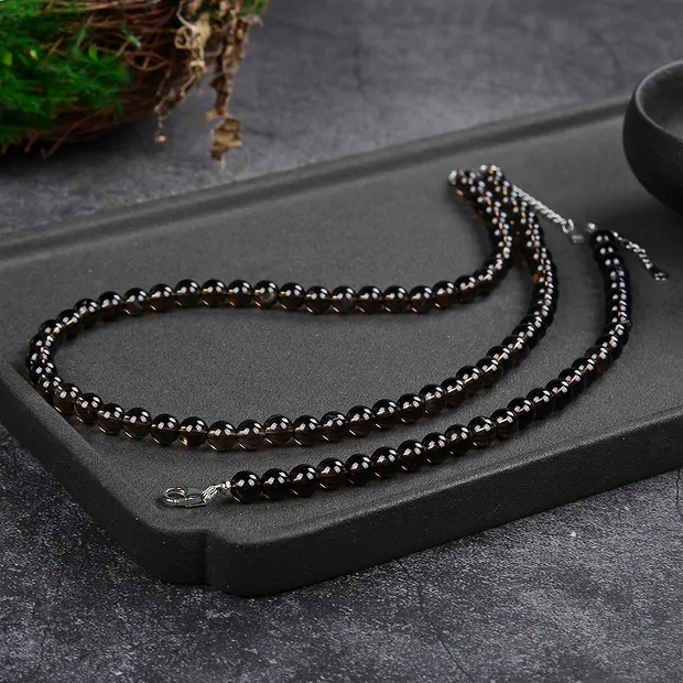 Kette Rauchquarz, Kugeln (6mm), rhodiniert, Verlängerungskettchen | Marco Schreier